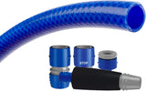 Juego de manguera de jardín TATAY Blue Line 10 metros Ø5/8" 15mm, 3 capas, fabricada en España, resistencia 28 bar y +60°/-20°, trenzada, sin cadmio ni plomo, libre de BPA, anti-UV. Color azul.
