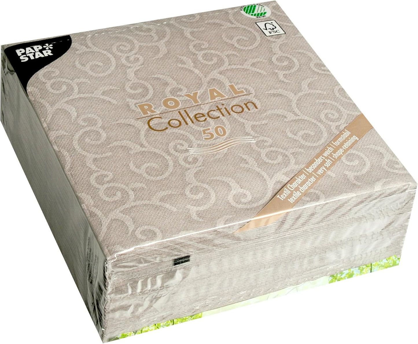Papstar, 50 servilletas "Colección ROYAL" pliegue 1/4 40 cm x 40 cm gris "Casali", #84889 (paquete de 2)