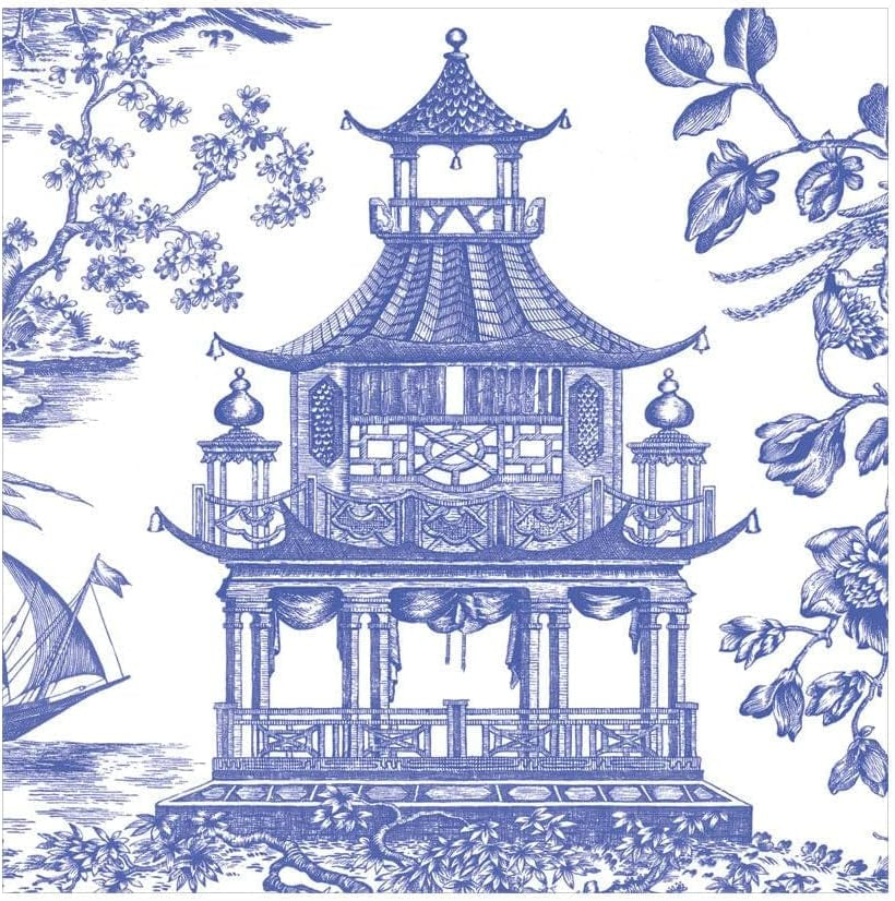 Servilletas de almuerzo Toile Pagode Chinoiserie, azul, paquete de 20 unidades