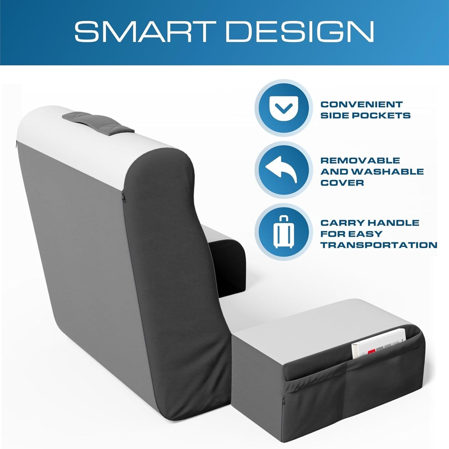 Almohada de lectura de cuña, almohada para respaldo de cama, almohada para brazo para TV, libros, juegos, dormitorio, soporte para la espalda (gris/blanco, estándar)