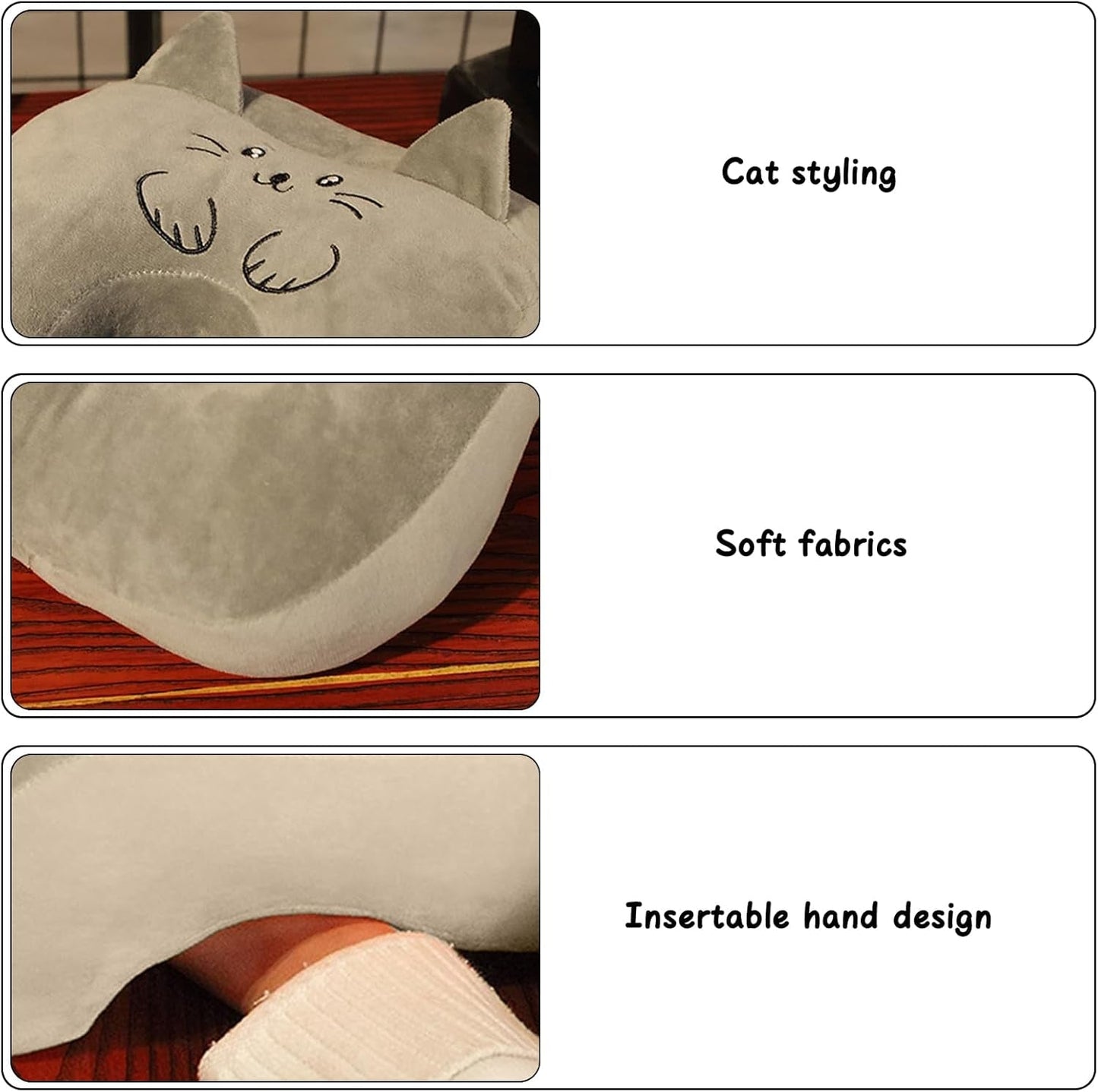 Almohada para dormir de oficina, algodón con memoria, linda almohada con orificio para las orejas, almohada para dormir suave, almohada para dormir de lado, almohada para las orejas para mujeres, niñas y niños (gris gatito) Almohadas ortopédicas cervicales Naty Shop