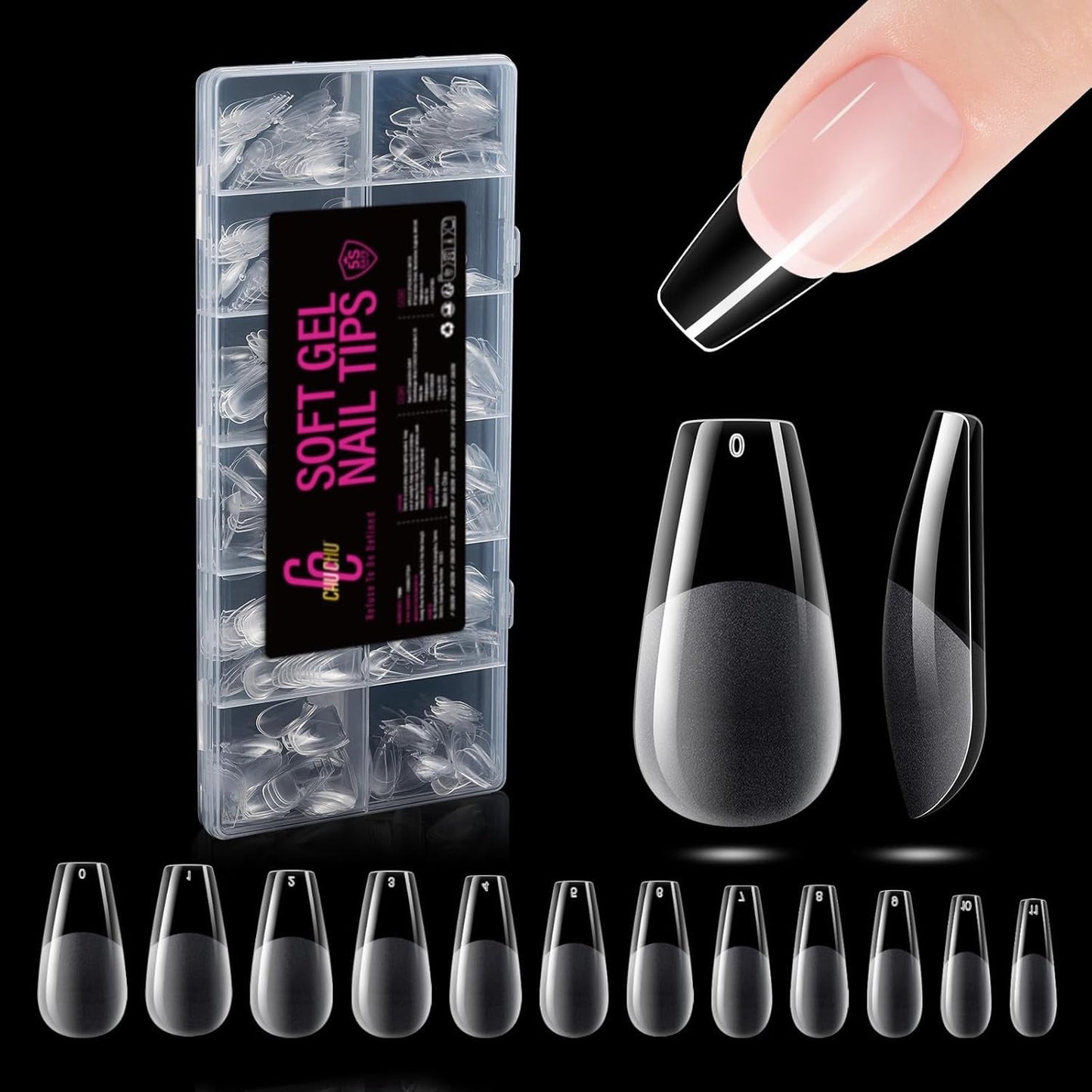 504 Uds. Tipos de uñas de gel medianas tipo bailarina: puntas de uñas de gel PMMA uñas postizas extensiones de uñas uñas artificiales 12 tamaños