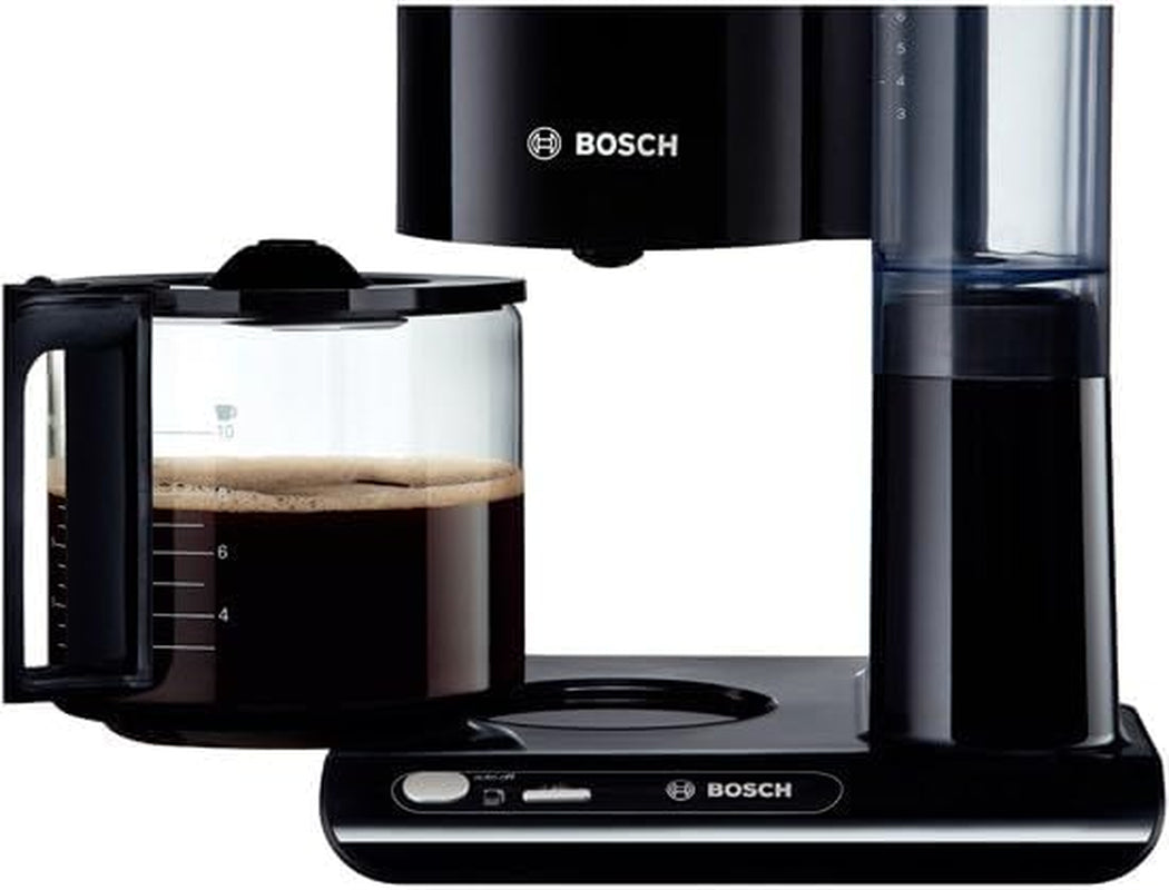Bosch Styline TKA8013 Cafetera espresso con filtro, sensor de aroma, jarra de cristal preservadora de aroma de 1,25 l, 10-15 tazas, apagado automático, sistema descalcificador, sistema antigoteo, soporte de filtro giratorio, 1160 W, negro