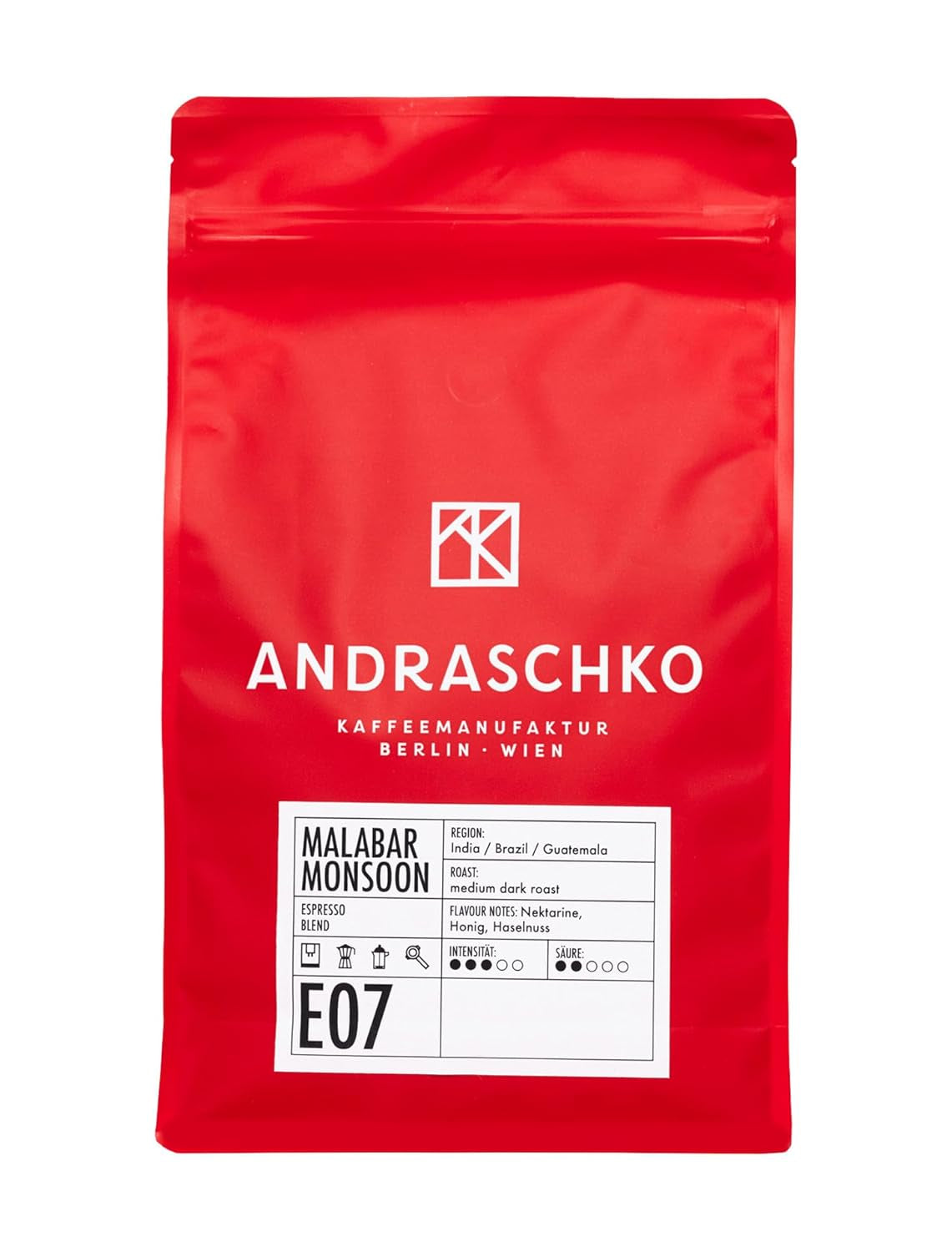 Malabar Monsoon Espresso Blend - 100% Arábica de la India, Brasil y Guatemala - säurearm & ausgefungen mit Nektarine, Honig & Haselnuss - ganze Bohnen, tostado medio oscuro - 1kg