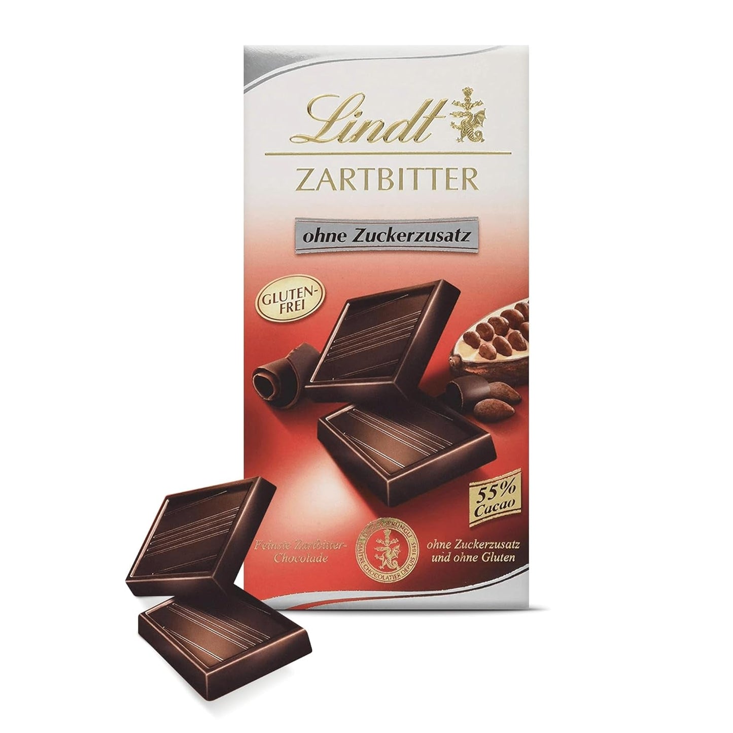 Chocolate Lindt | Barra de chocolate negro sin azúcares añadidos | 100g | El mejor chocolate negro con 55% cacao, sin azúcares añadidos y sin gluten | Barra de chocolate sin gluten