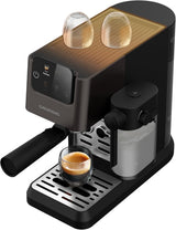 Cafetera espresso con portafiltro GRUNDIG KSM 5330 con depósito de leche integrado, potencia 1628 W, presión de bomba 15 bar, doble boquilla, pantalla táctil a color, BrewSense, CreamyPro, Acero inoxidable oscuro/Negro