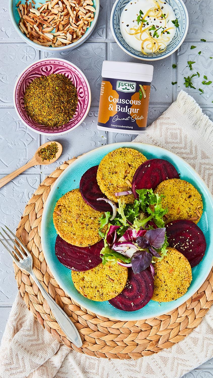 Fuchs Spices Gourmet Selection Medio Oriente/África - Mezcla de Especias para Cuscús y Bulgur Mezcla de Especias Recargable para Condimentar Platos de Bulgur Vegano 55g