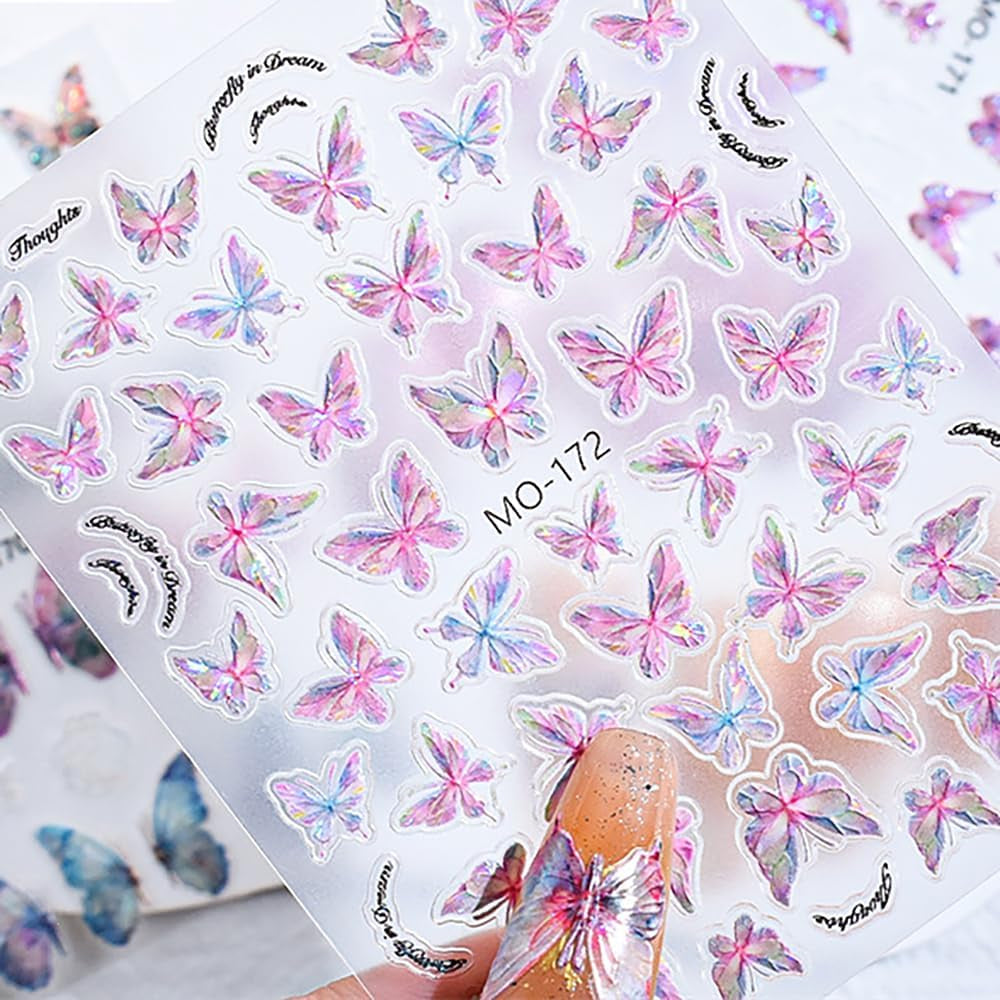 Pegatinas de uñas de mariposa en relieve 5D, mariposas autoadhesivas, pegatinas para decoración de uñas, pegatinas de arte de uñas de mariposa aurora, diseño de accesorios de uñas, pegatinas de mariposa para uñas, pegatinas de arte de uñas