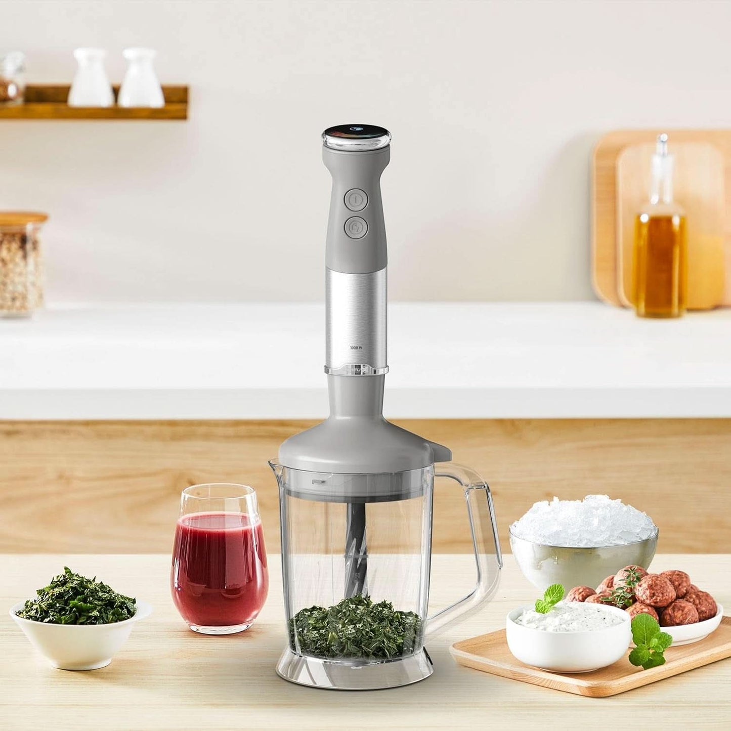 Tefal Quickchef+ 3 en 1 XL Stabmixer/Zerkleinerer/Schneebesen, 1000 W, Intuitive Geschwindigkeitsregelung, Turbo-Taste, Powelix-Messer-Technologie, Edelstahl, Grau, HB67MB30 Cocina Naty Shop