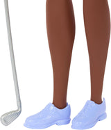 Muñeca Barbie Golfista Morena con vestido tipo polo rosa desmontable, uniforme de golf, incluye gorra y accesorios para palos de golf, JCR69
