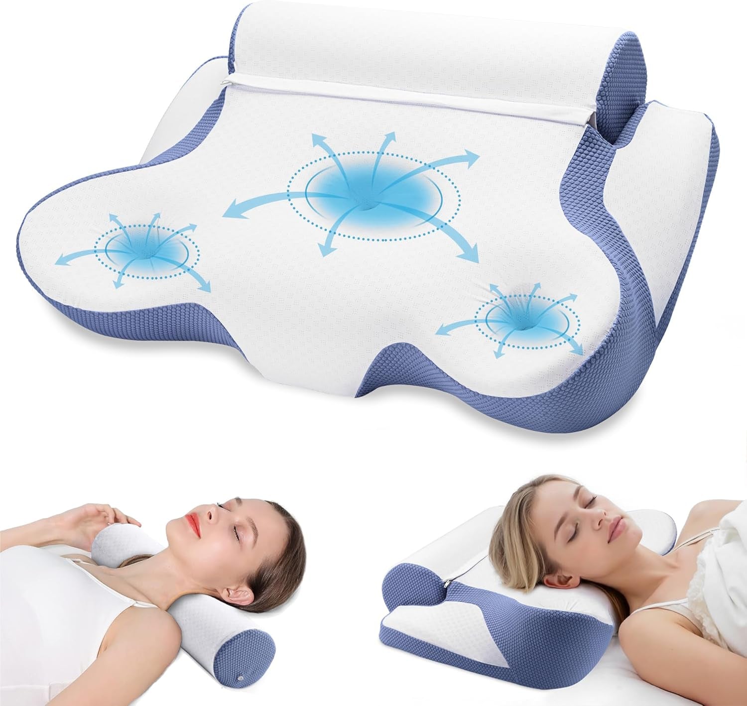 TopEsct Almohada de espuma viscoelástica, almohada para dormir de lado, almohada para el cuello, almohada para la cabeza para personas que duermen de lado y boca arriba (gris)