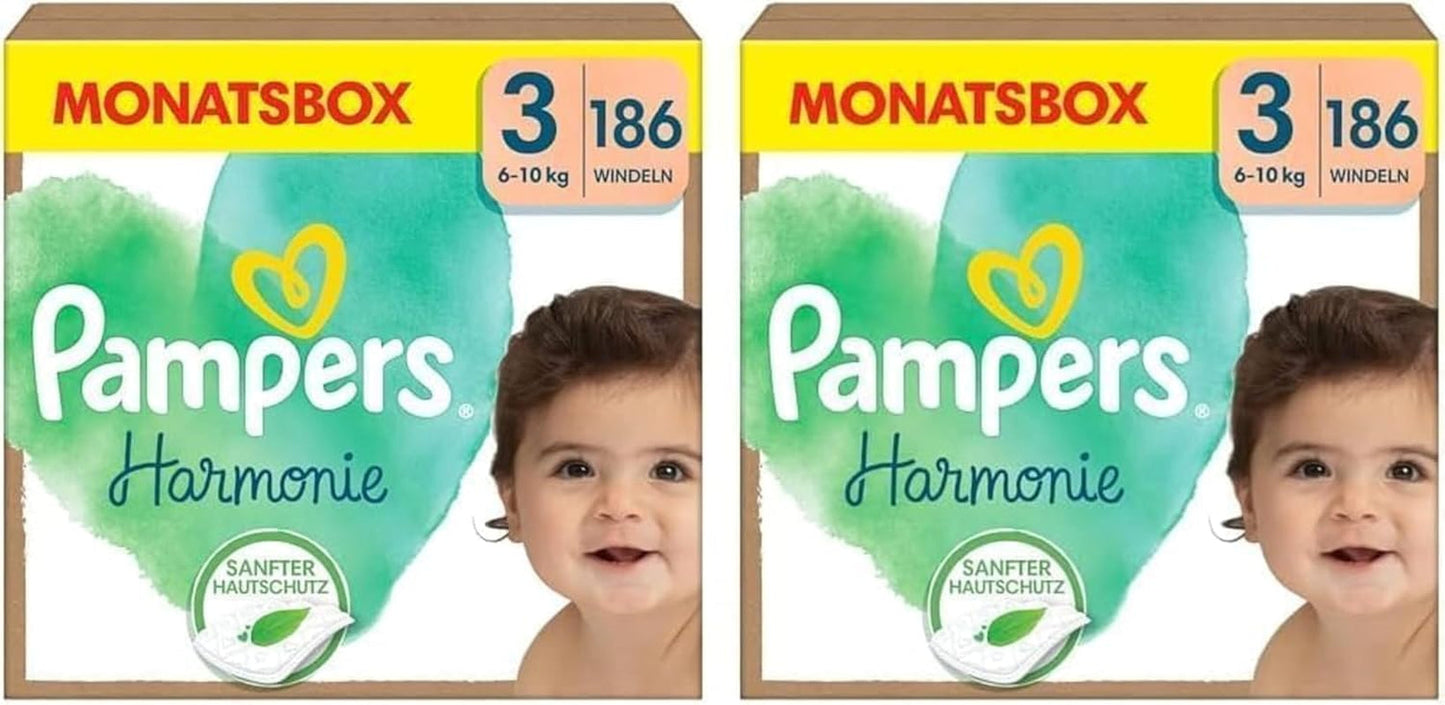 Pañales Pampers Harmony talla 1, 180 pañales, 2kg-5kg, protección suave para la piel con protección 100% Pampers