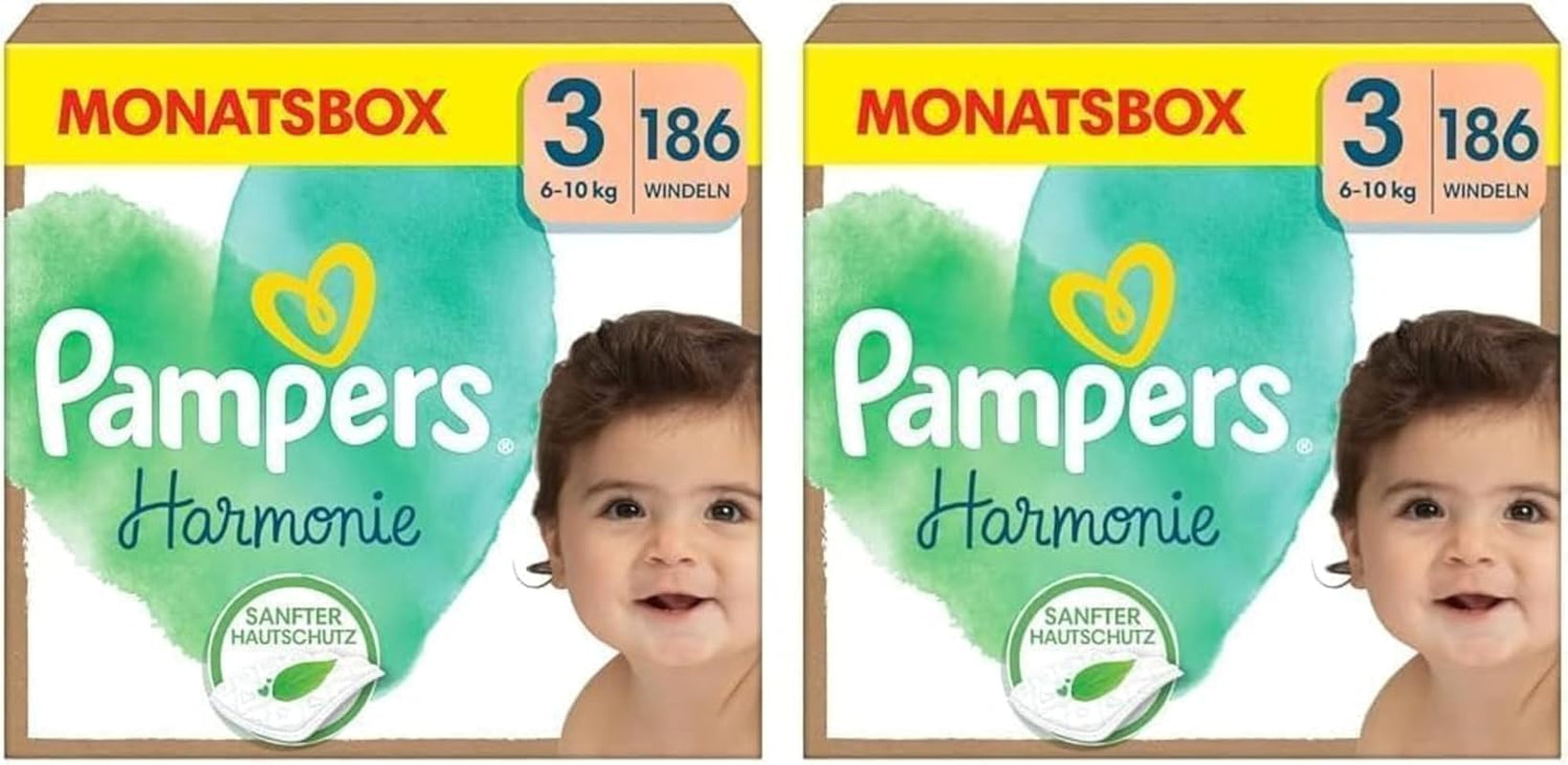 Pañales Pampers Harmony talla 1, 180 pañales, 2kg-5kg, protección suave para la piel con protección 100% Pampers