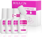 Pegamento para puntas de uñas, BOLASEN Pegamento para uñas extra fuerte, 4 piezas Pegamento para uñas agrietado, Pegamento para uñas, Pegamento para uñas artificial extra fuerte, Pegamento para uñas - 4 * 7 ml