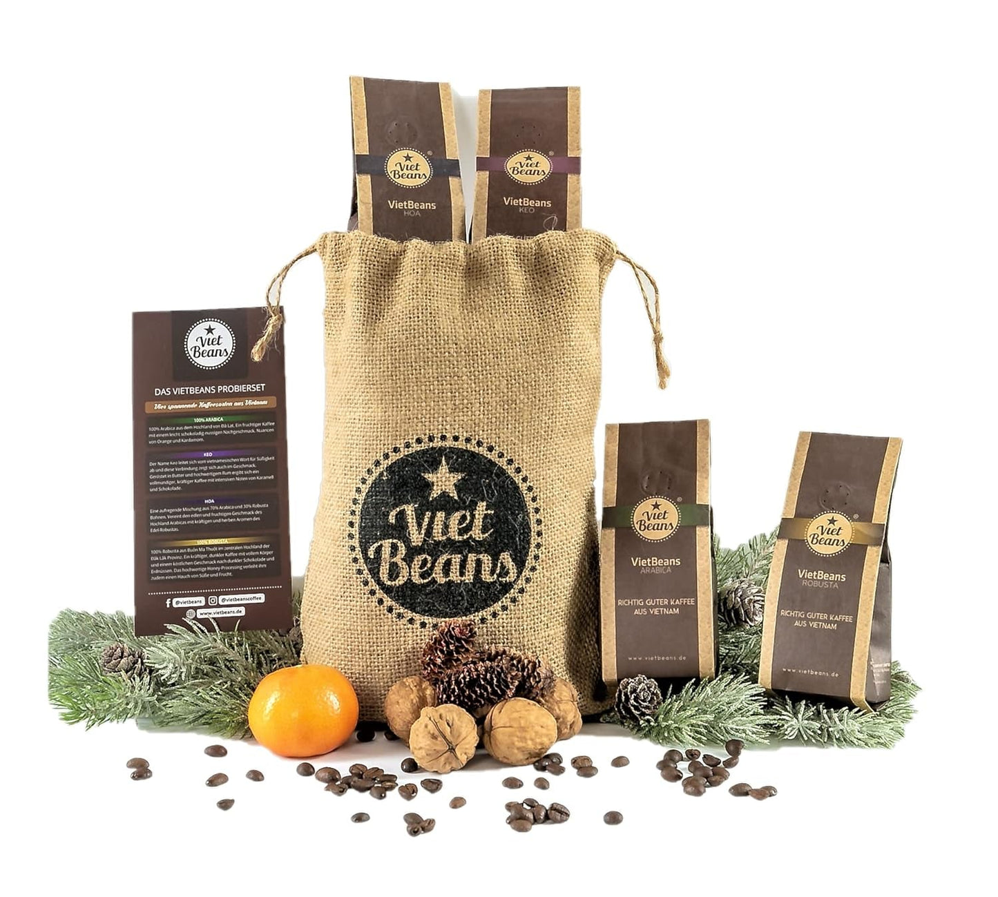 Kaffee Geschenk für Kaffeeliebhaber - Kaffeesack Yute - Vier Sorten exotischer Kaffee im Jutesack - Weihnachten Geschenkidee - Geschenk für Kaffeetrinker - Ganze Bohne