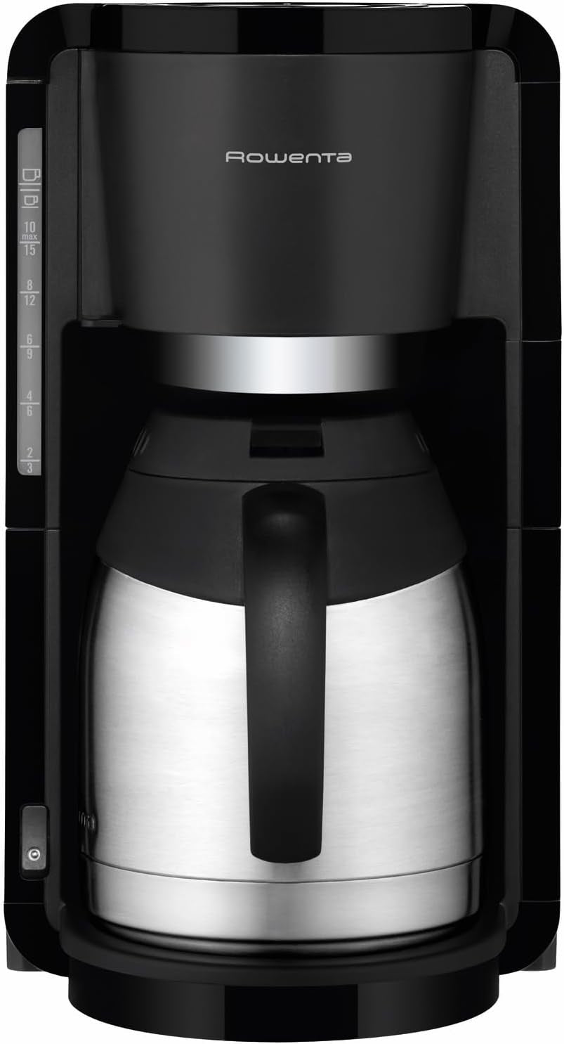 Rowenta Adagio Cafetera Espresso con Filtro, Jarra Térmica de Acero Inoxidable, Mantiene el Café Caliente hasta 4 Horas, Capacidad para 10-15 Tazas, Capacidad de 1,25 L, Cesta de Filtro Extraíble, Apagado Automático, Negra, CT3818