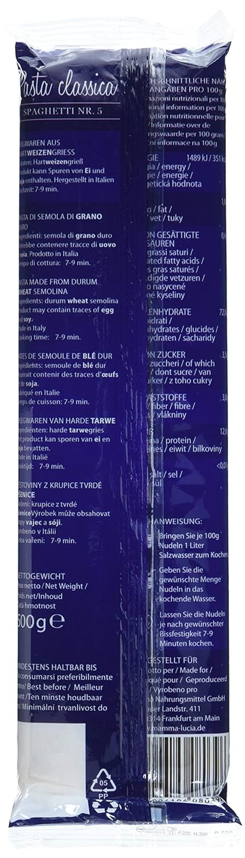 Pasta Espagueti N°5, paquete de 20 (20 x 500g)