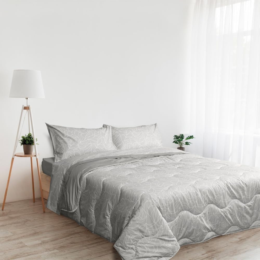 Edredón Foppapedretti Nacht&Natura para cama de matrimonio 2P; onda perla, funda 100% algodón, Made in Italy Edredones y colchas Naty Shop