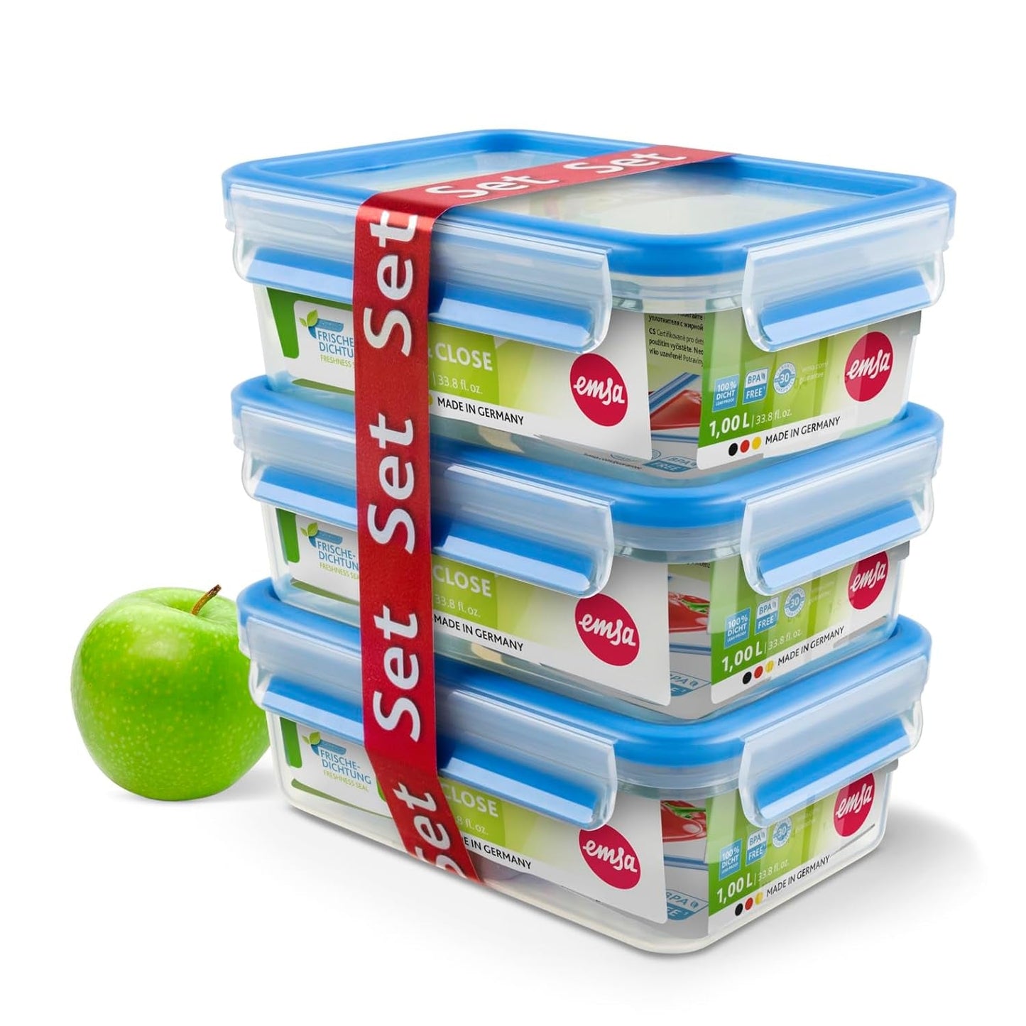 Emsa 508558 Contenedores de almacenamiento de alimentos Clip & Close | Juego de 3 piezas | 3 x 1 litro | -40 a +100 grados | plástico | 100% sellado | Sello especial de frescura Cajas de almacenamiento de alimentos Naty Shop Título predeterminado