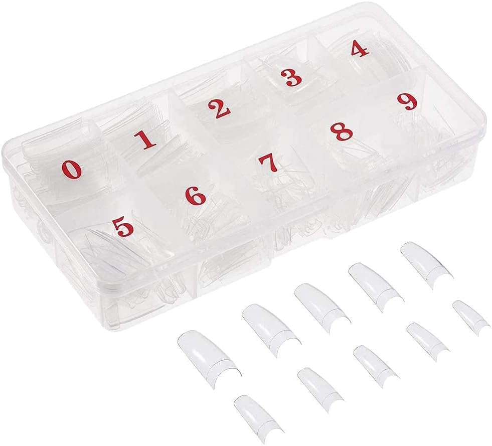 500 puntas de uñas postizas artificiales de acrílico francés natural con caja para mujeres y niñas