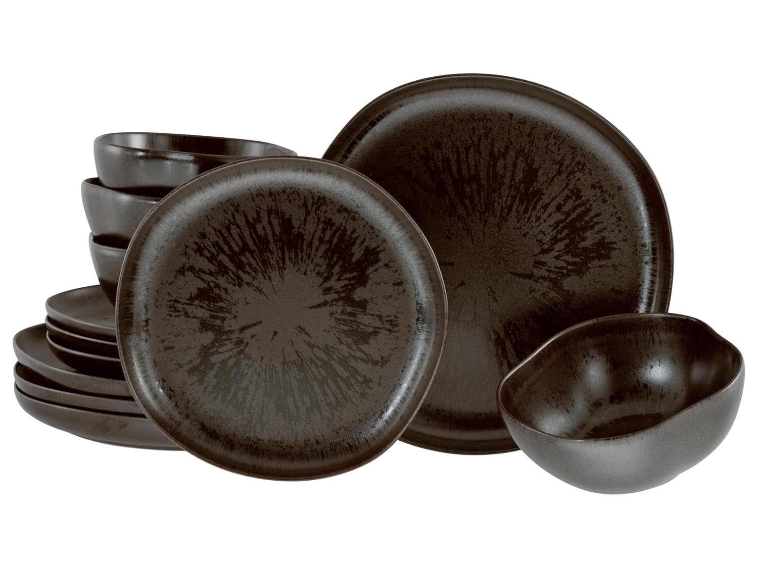 CreaTable, 21249, Serie Natura Organic RUSTY, Vajilla de 12 Piezas para 4, Juego de Platos de Porcelana, Apto para Lavavajillas y Microondas, Fabricado en Europa