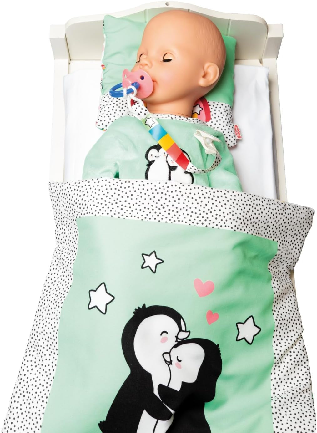 Heless 1181 - Mono para Muñeca con Diseño de Pingüino de Lunares Hecho de Suave Terciopelo con Bordado de Alta Calidad Talla 28-35cm