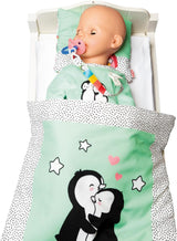 Heless 1181 - Mono para Muñeca con Diseño de Pingüino de Lunares Hecho de Suave Terciopelo con Bordado de Alta Calidad Talla 28-35cm