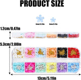 Encantos de uñas de flores 3D, 12 rejillas de resina acrílica, flores y cuentas de plata dorada, uñas de gel de flores, decoraciones de uñas de flores para mujeres y niñas, accesorios de manicura DIY