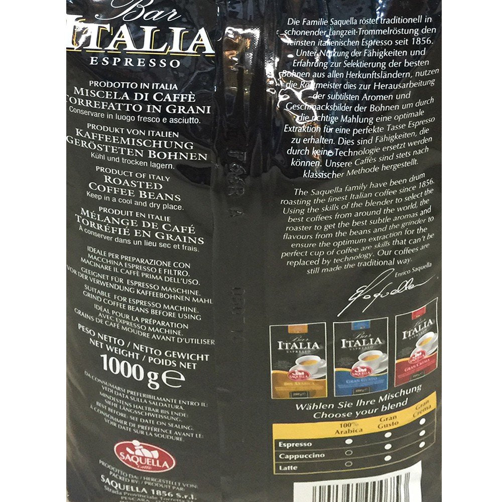 Kafffe, Bar Italia Espresso, gran crema (1 kg, bolsa), paquete de 1