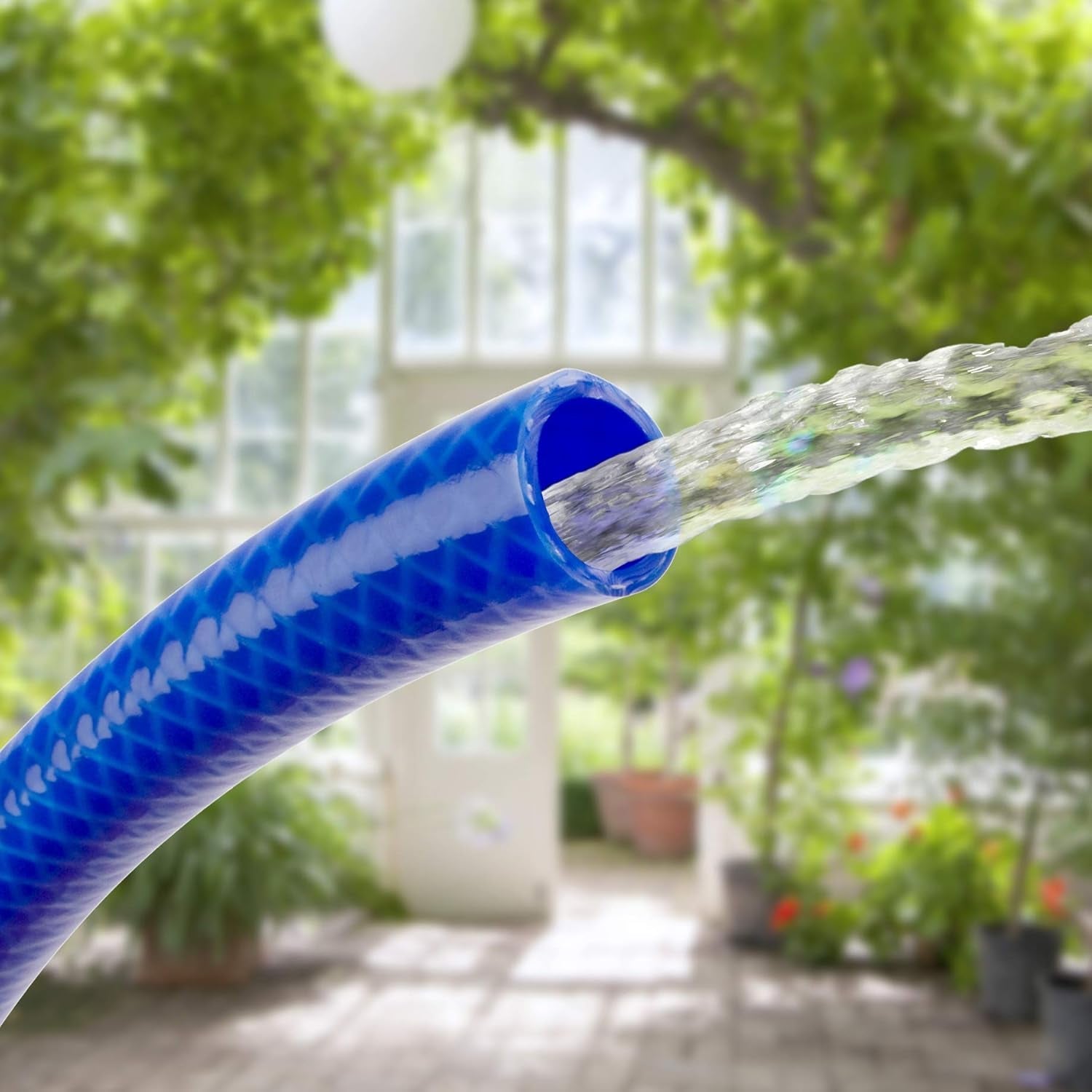 Juego de manguera de jardín TATAY Blue Line 25 metros Ø3/4" 19mm, 3 capas, fabricada en España, resistencia 20 bar y +60°/-20°, trenzada, sin cadmio ni plomo, libre de BPA, anti-UV. Color azul.