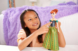 Mattel Toys Disney Frozen Anna Singing Fashion Doll con un atuendo icónico canta "Por primera vez" de la película de Disney en inglés, francés, alemán, italiano, JDL59