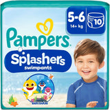 Pampers Tamaño 5-6 Splashers Baby Shark Edición limitada, paquete de 10 pañales desechables para nadar para una protección segura del agua
