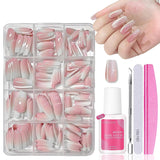 Juego de Uñas Postizas - 240 Piezas Uñas Postizas Francesas Pegamento - Diseño Degradado Blanco Rosa Uñas Artificiales Cubierta Completa Gel Suave Natural y Cómodo de Usar (Almendra Rosa)
