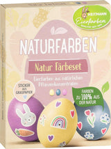 Heitmann Egg Dye Juego de tintes naturales, 3 tintes en polvo para huevos (amarillo, morado, gris azulado), hoja de pegatinas de papel de hierba