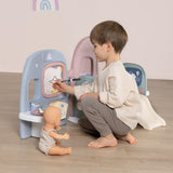 Smoby - Cuidado del bebé Guardería de muñecas - Centro de juegos para muñecas Guardería + Guardería Vida cotidiana - Zona de juegos plegable con rotación de 360° - 6 accesorios - Fabricado con un 90% de material reciclado en Francia, a partir de 3 años