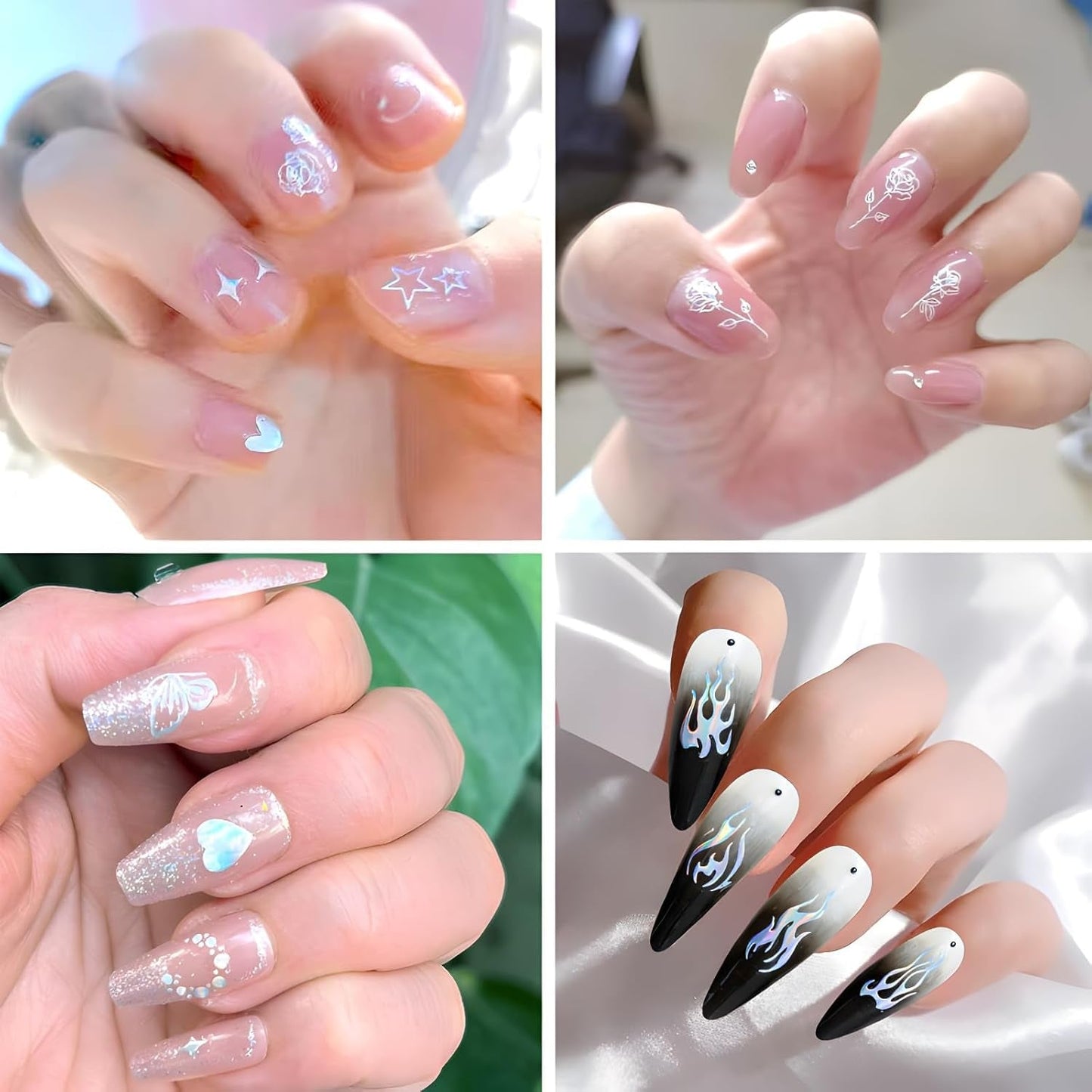30 Blatt Aurora-Nagelkunst-Aufkleber, Selbstklebende 3D-Blumen-Nagelaufkleber, Aurora-Mond-Stern-Nagelaufkleber para Nagelkunst, Blatt-Herz-Nageldesign para bricolaje-acrílico-decoración