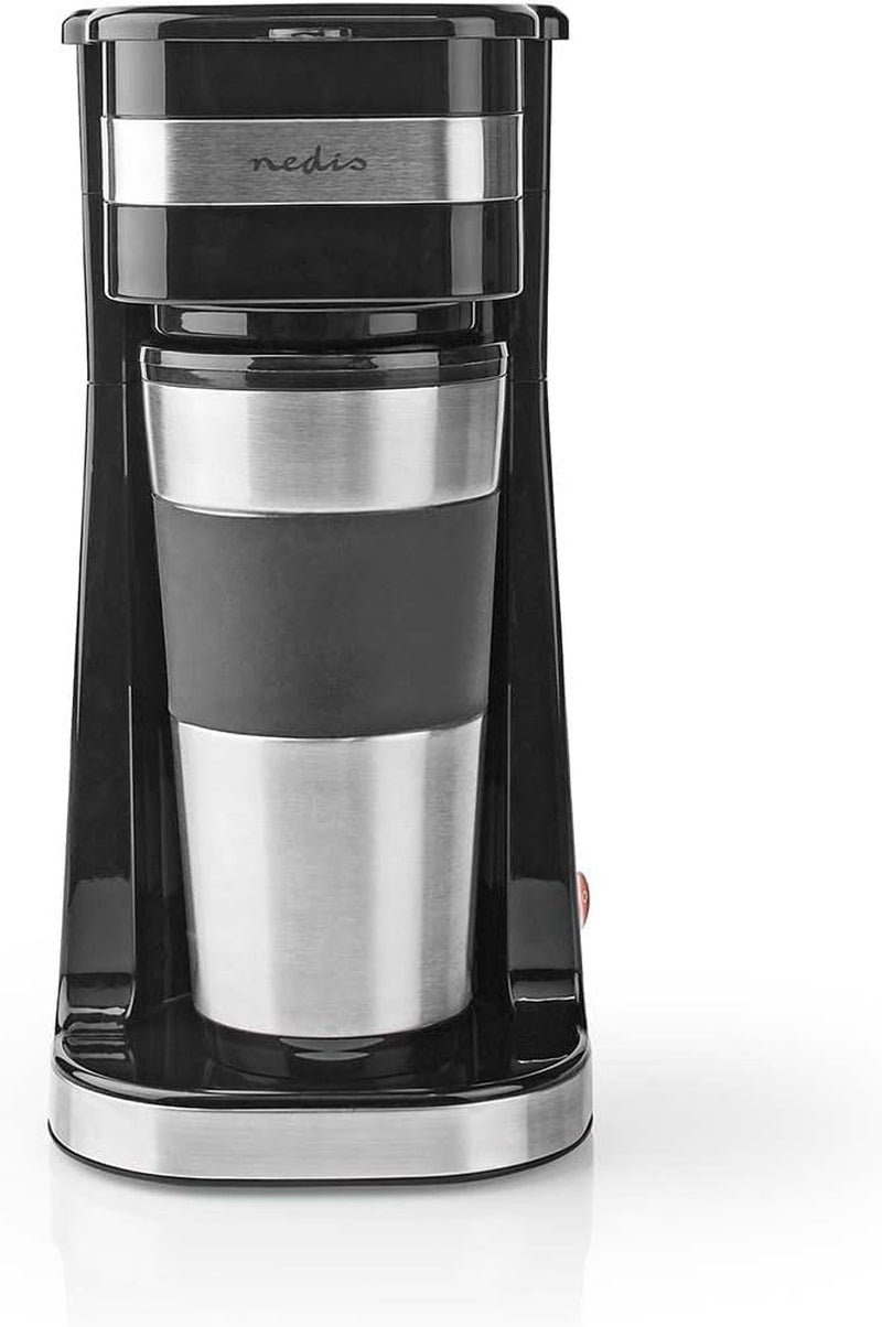 NEDIS Espressor - Café filtrado - 0,4 l - 1 taza - Temporizador - Negro / Plata
