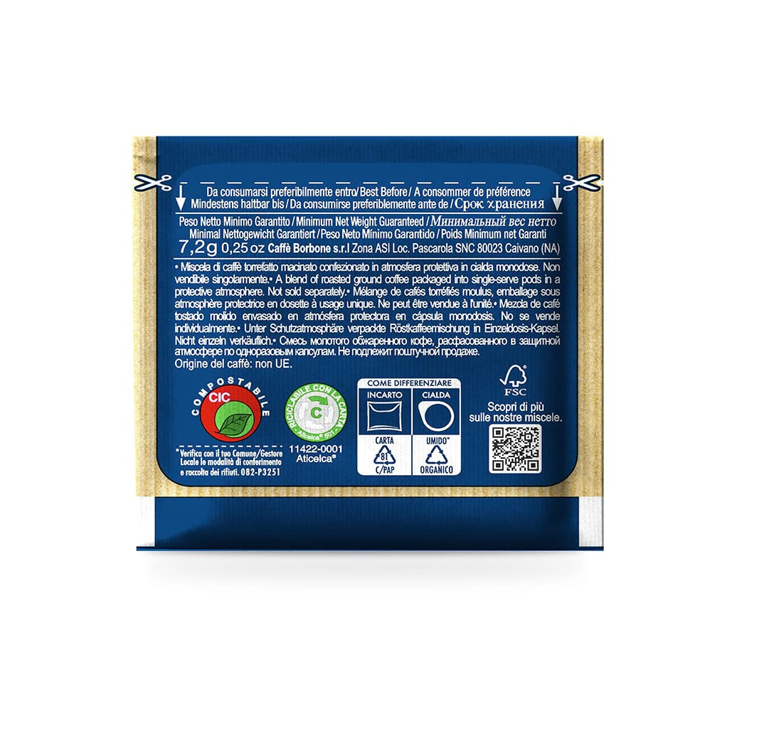 Caffè Borbone Kaffeepads compostables, Kaffeemischung azul - 50 blocs - Compatible con los tampones de papel ESE System 44 mm