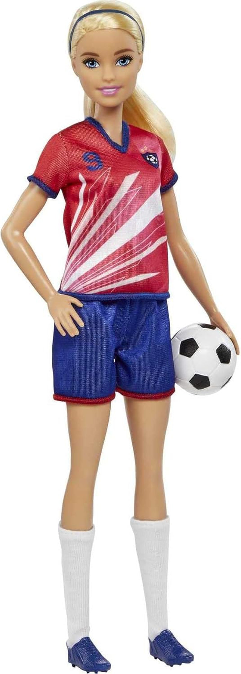 Barbie Serie Puedes Ser Cualquiera, Futbolista, Futbolista de Pelo Rubio, Jersey Rojo y Azul, Pelota, Accesorios, Muñeca Incluida, Regalo a Partir de 3 Años, HCN17