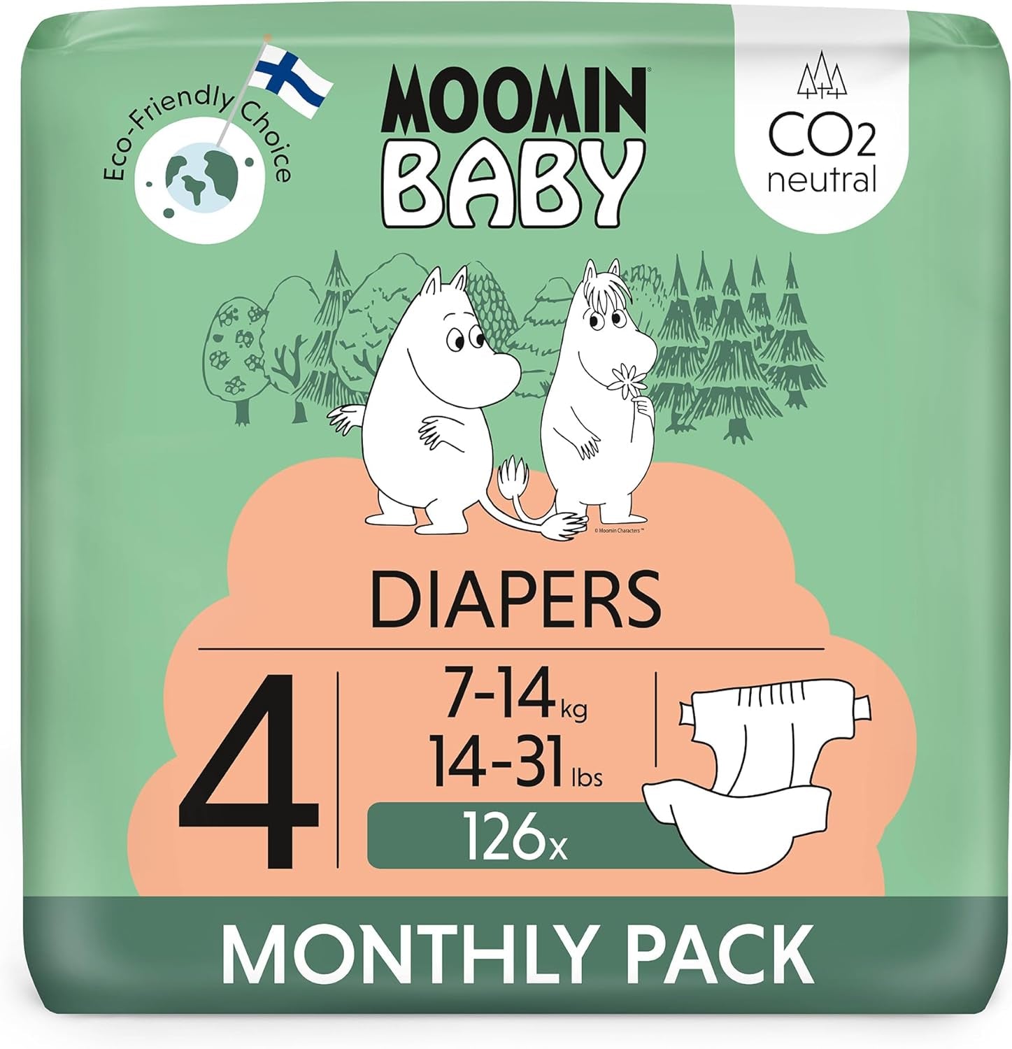 Pañales Moomin Baby Eco, talla 3, 5-8 kg, 48 piezas, pañales suaves premium | Suave y agradable para la piel, transpirable, absorbente, sin productos químicos innecesarios |