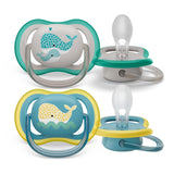 Chupete Philips Avent Ultra Air - juego de 2 chupetes transpirables sin BPA para bebés a partir de 18 meses, incluido estuche de transporte y esterilización, Whale/Whale (Modelo SCF349/24)