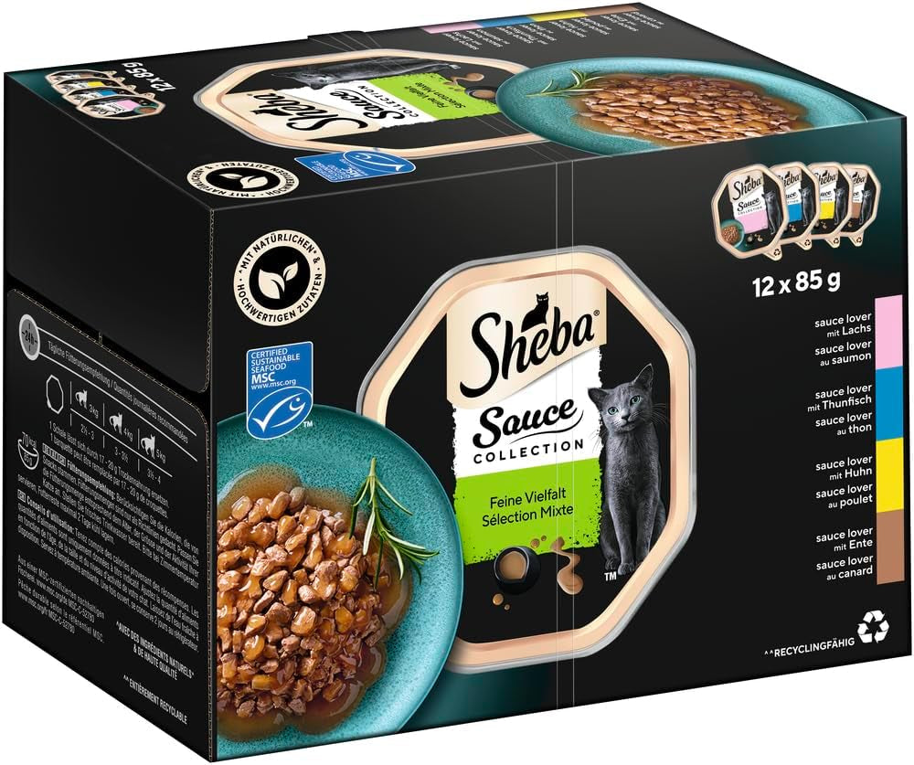Bandeja recolectora de salsa Sheba Multipack, variedad fina MSC, 4x12x85g