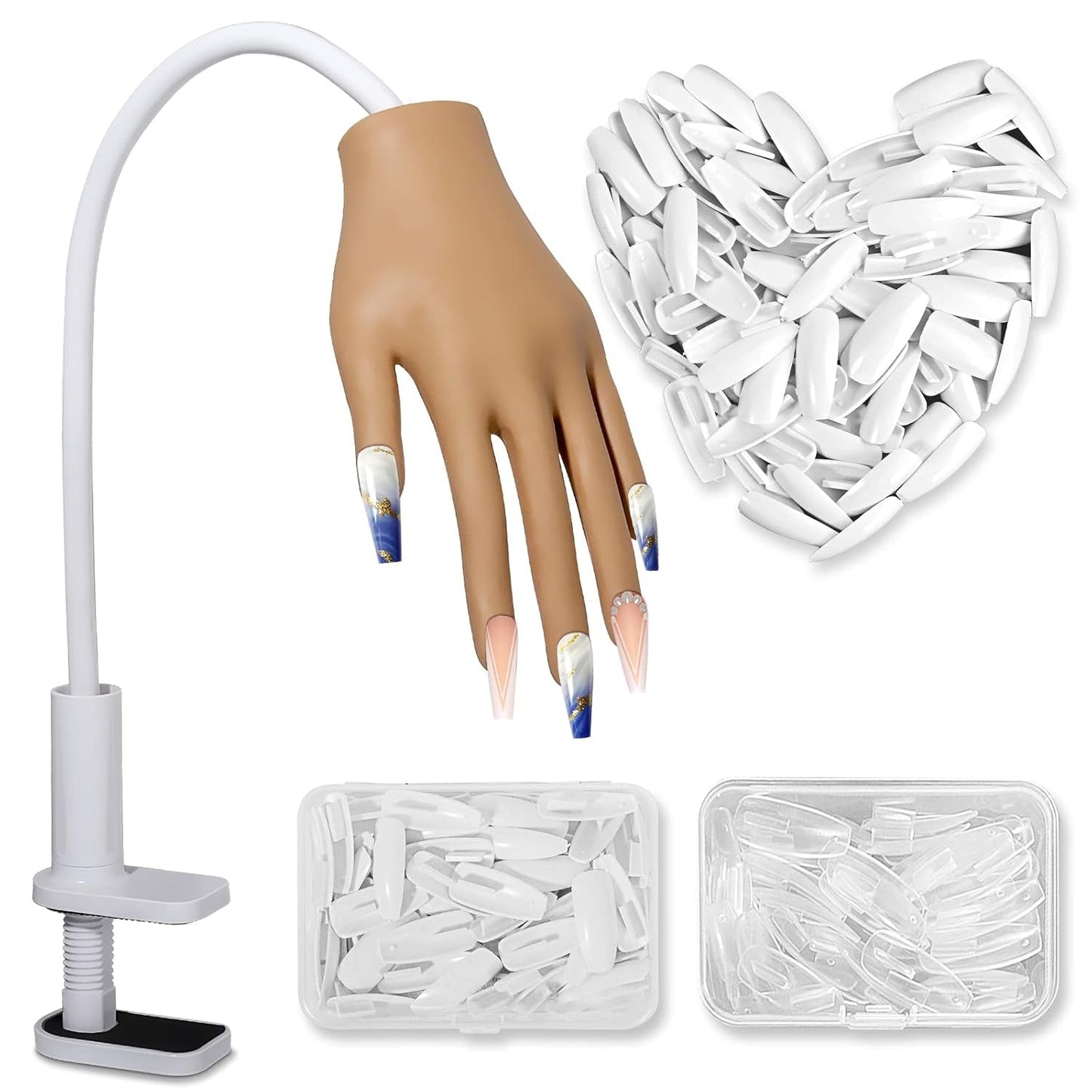 200 puntas de uñas de repuesto transparentes: puntas de uñas acrílicas para práctica manual para diseño de uñas