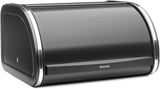 Brabantia Caja de pan para panecillos - Caja de almacenamiento compacta para encimera para pan, bagels y panecillos con tapa plana, acero resistente - tamaño mediano - negro mate Cajas para almacenar alimentos Naty Shop