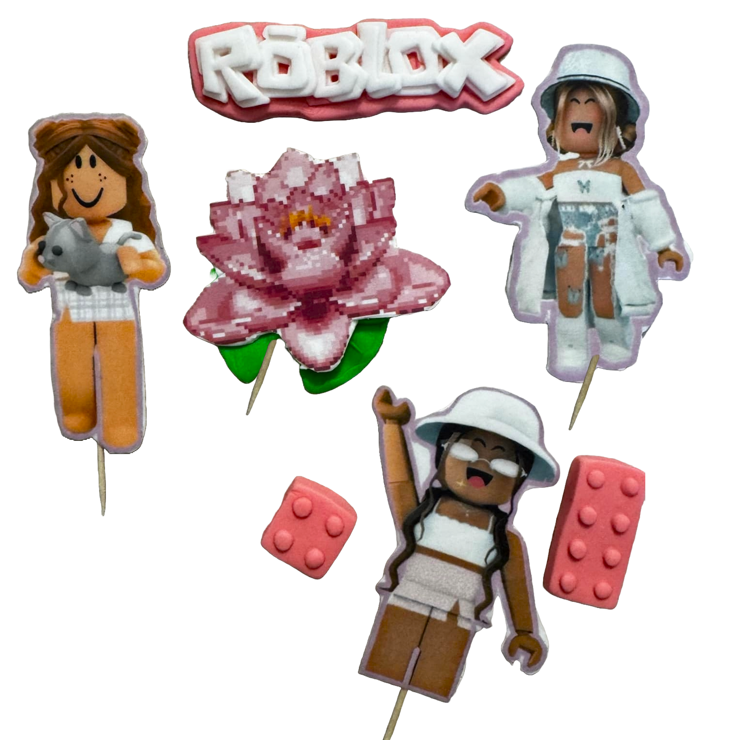 Set de 7 adornos de pasta de azúcar comestible, Roblox niñas Decoraciones de pasta de azúcar Naty Shop