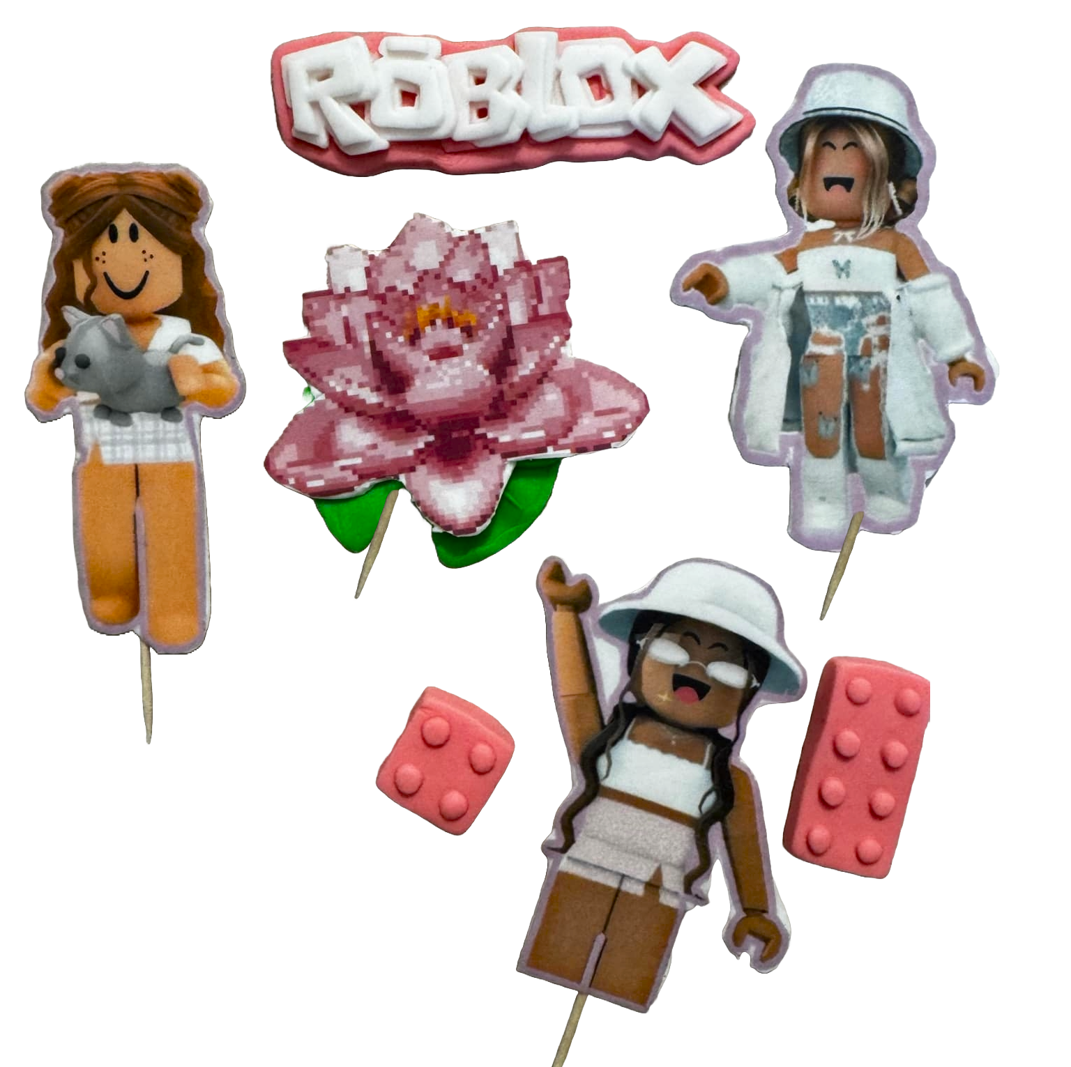 Set de 7 adornos de pasta de azúcar comestible, Roblox niñas Decoraciones de pasta de azúcar Naty Shop