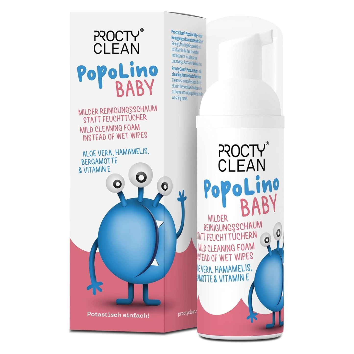 Espuma de fondo suave PopoLino Baby en lugar de toallitas húmedas para bebés. Vegan and natural cosmetic cleansing foam! Espuma para culitos con aloe vera, hamamelis, bergamota y vitamina E. Hace felices los culitos y el medio ambiente.