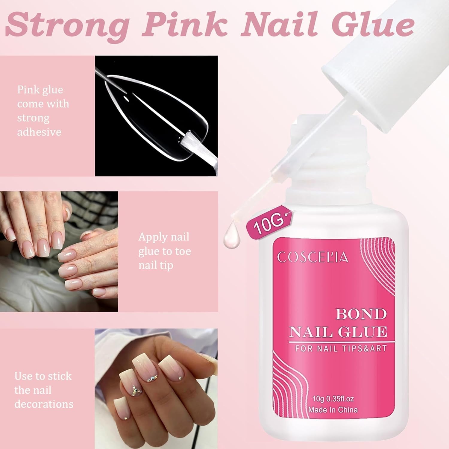 Juego de Uñas Postizas - 240 Piezas Uñas Postizas Francesas Pegamento - Diseño Degradado Blanco Rosa Uñas Artificiales Cubierta Completa Gel Suave Natural y Cómodo de Usar (Almendra Rosa)