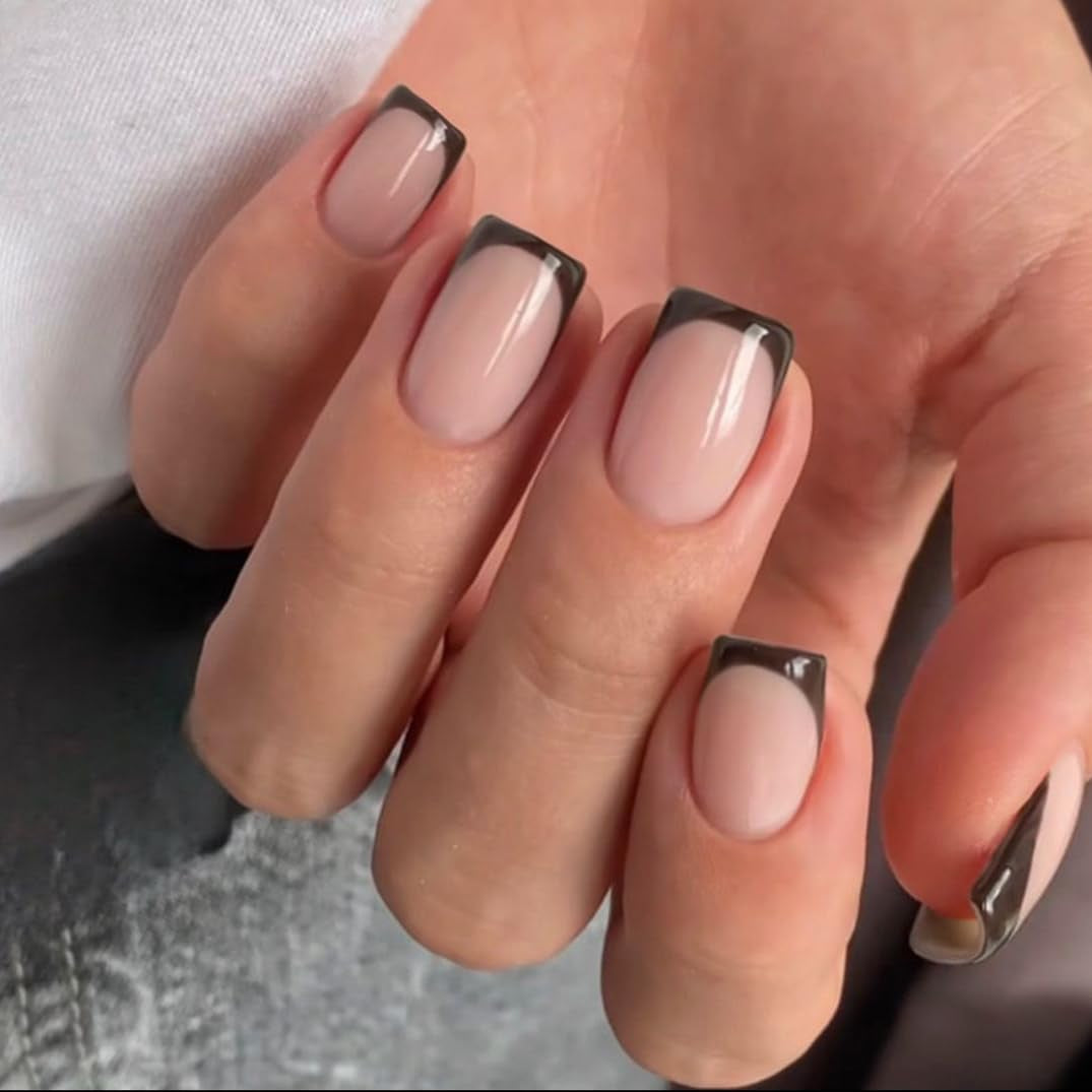 Puntas francesas largas, pegamento con purpurina dorada en uñas cuadradas largas, juego de uñas postizas con punta francesa y purpurina, uñas artificiales cuadradas para mujer, 24 Uds.