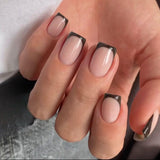 Puntas francesas largas, pegamento con purpurina dorada en uñas cuadradas largas, juego de uñas postizas con punta francesa y purpurina, uñas artificiales cuadradas para mujer, 24 Uds.